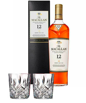 THE MACALLAN 12 YEAR OLD SINGLE MALT -750ML SHERRY OAK WITH 2 MARGUIS BY WATERFORD GLASSES                                      