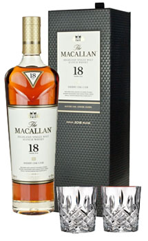 THE MACALLAN 18 YEAR OLD SINGLE MALT -750ML DOUBLE CASK WITH 2 MARQUIS BY WATERFORD GLASSES                                     